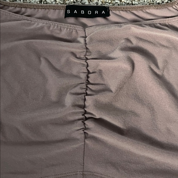 Nude Off-Shoulder Top and Ruched Leggings Set - Picture 5 of 5